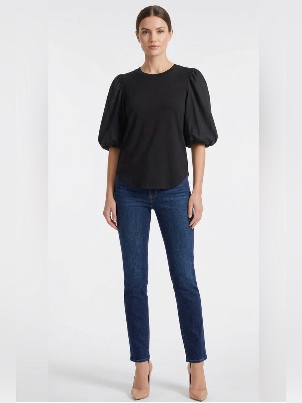 Veronica Beard Retta Puff Sleeve Pima Cotton Top In Black Women’s Sz Small